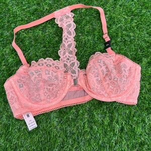 Victoria's Secret Dream Angels Pink Lace Rhinestone T-Back Demi Bra 34B New